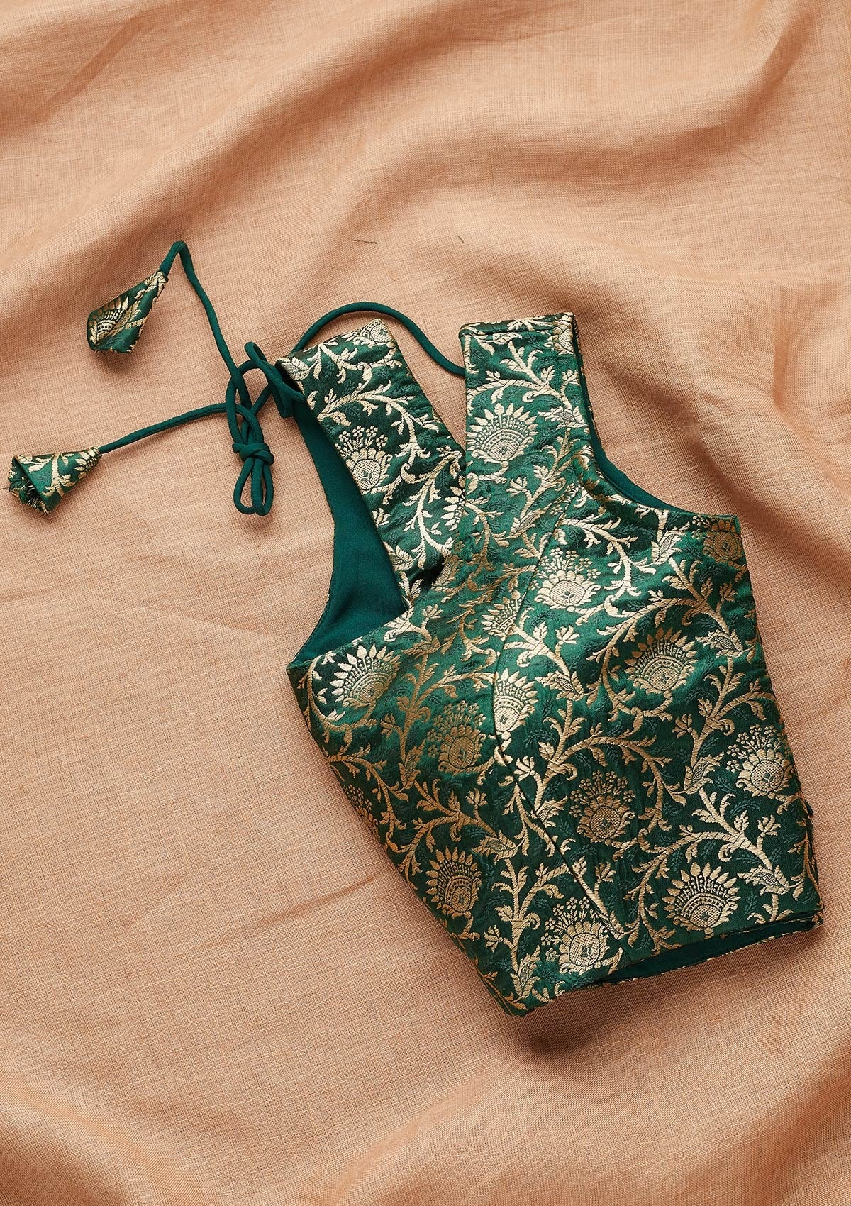 Buy Bottle Green Zariwork Raw Silk Readymade Blouse Koskii