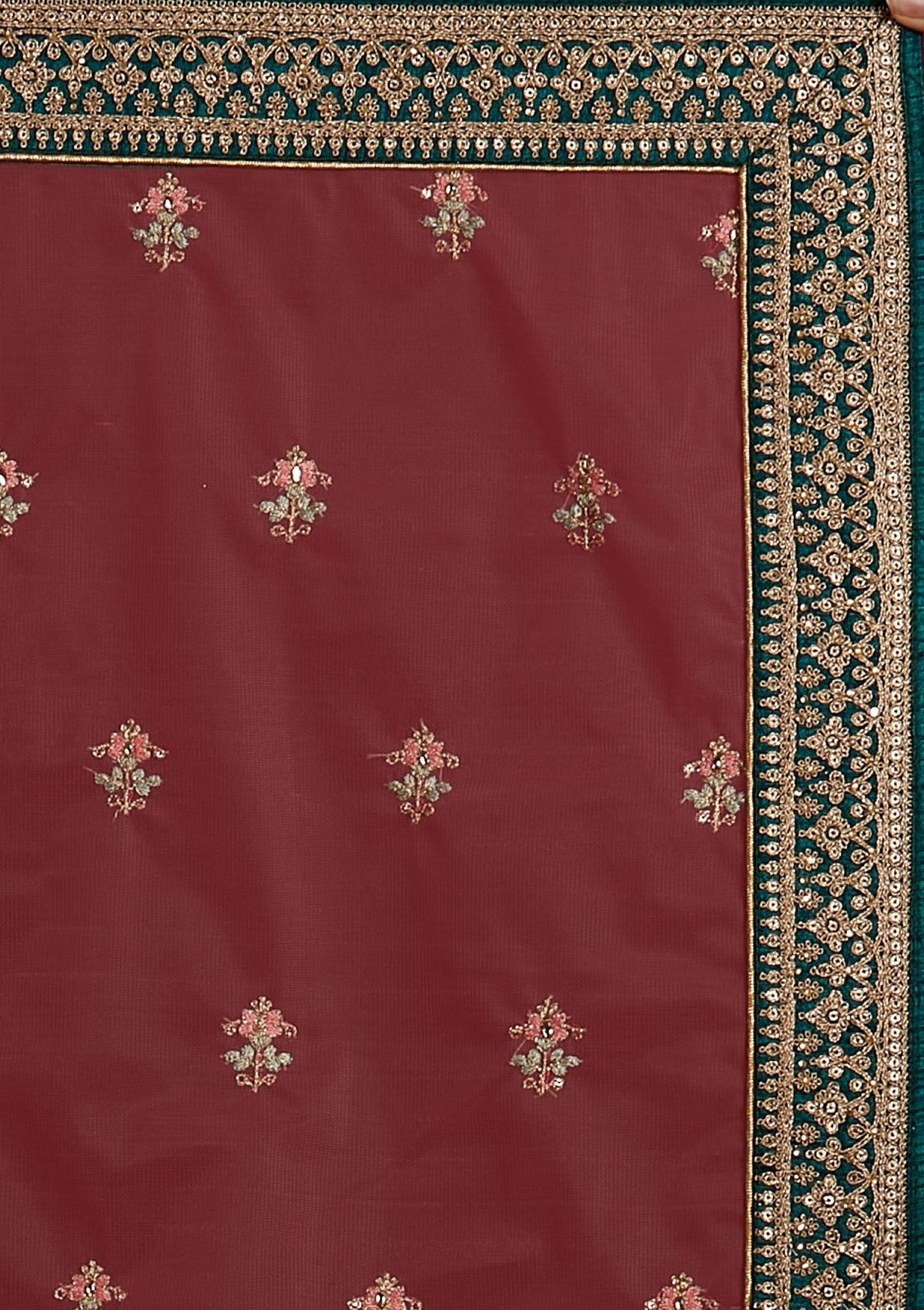 Bottle Green Zariwork Raw Silk Designer Semi-Stitched Lehenga - koskii