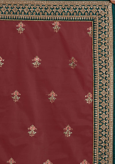 Bottle Green Zariwork Raw Silk Designer Semi-Stitched Lehenga - koskii