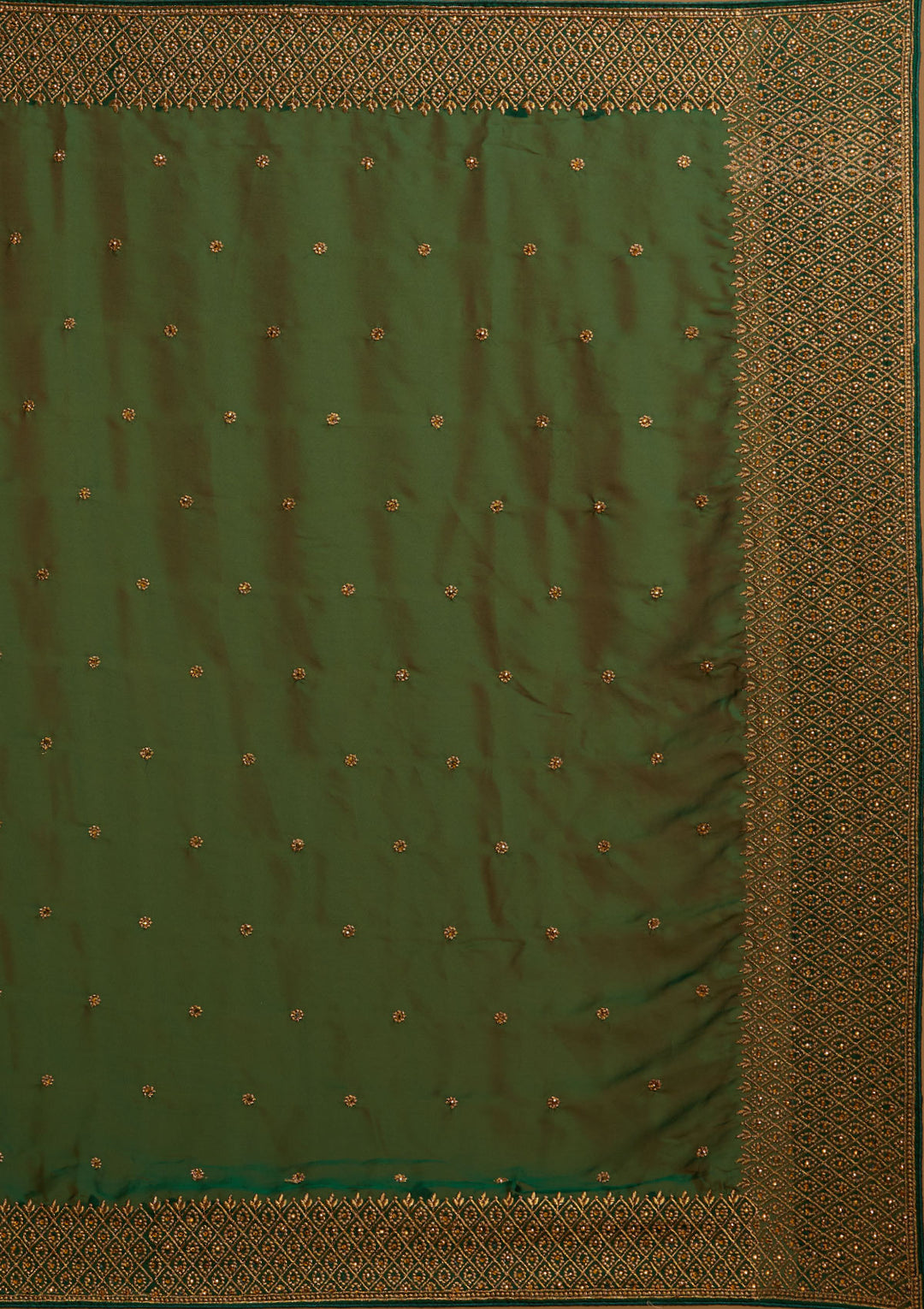 Bottle Green Zari Work Semi Crepe Designer Saree-Koskii