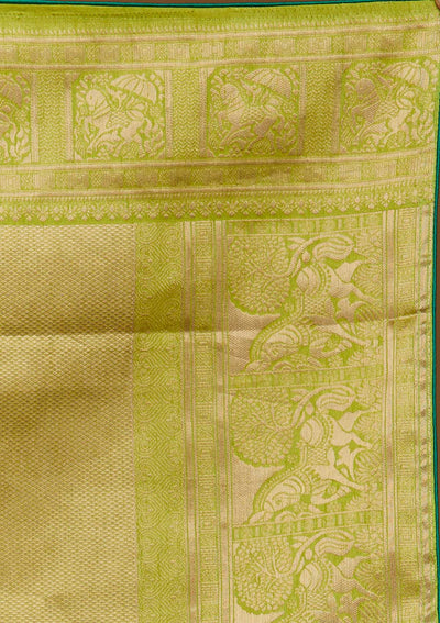 Bottle Green Zariwork Raw Silk Designer Saree - Koskii