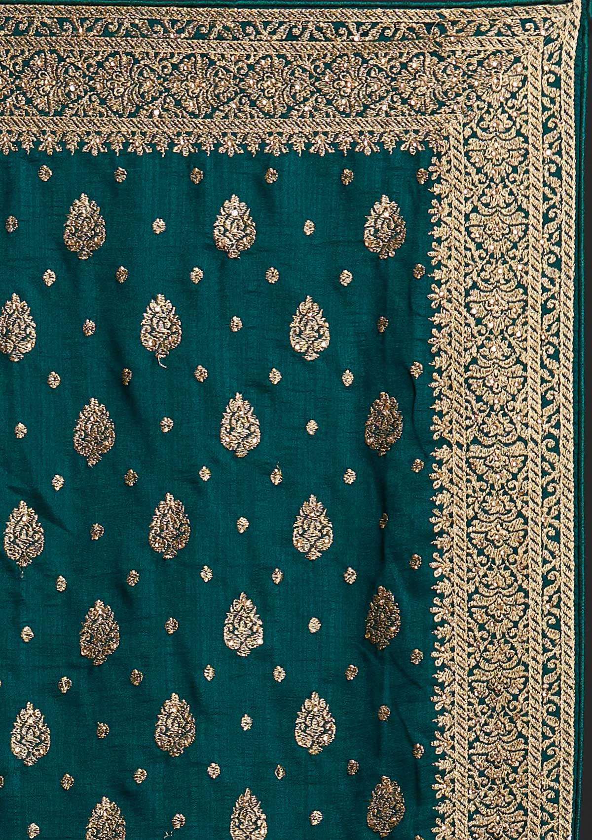 Bottle Green Zariwork Semi Crepe Designer Saree - koskii