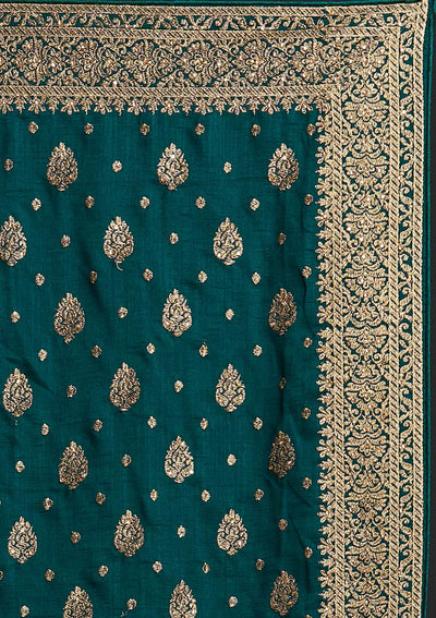 Bottle Green Zariwork Semi Crepe Designer Saree - koskii