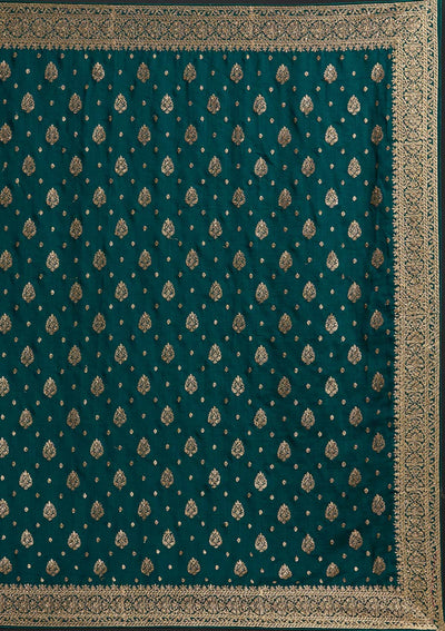 Bottle Green Zariwork Semi Crepe Designer Saree - koskii
