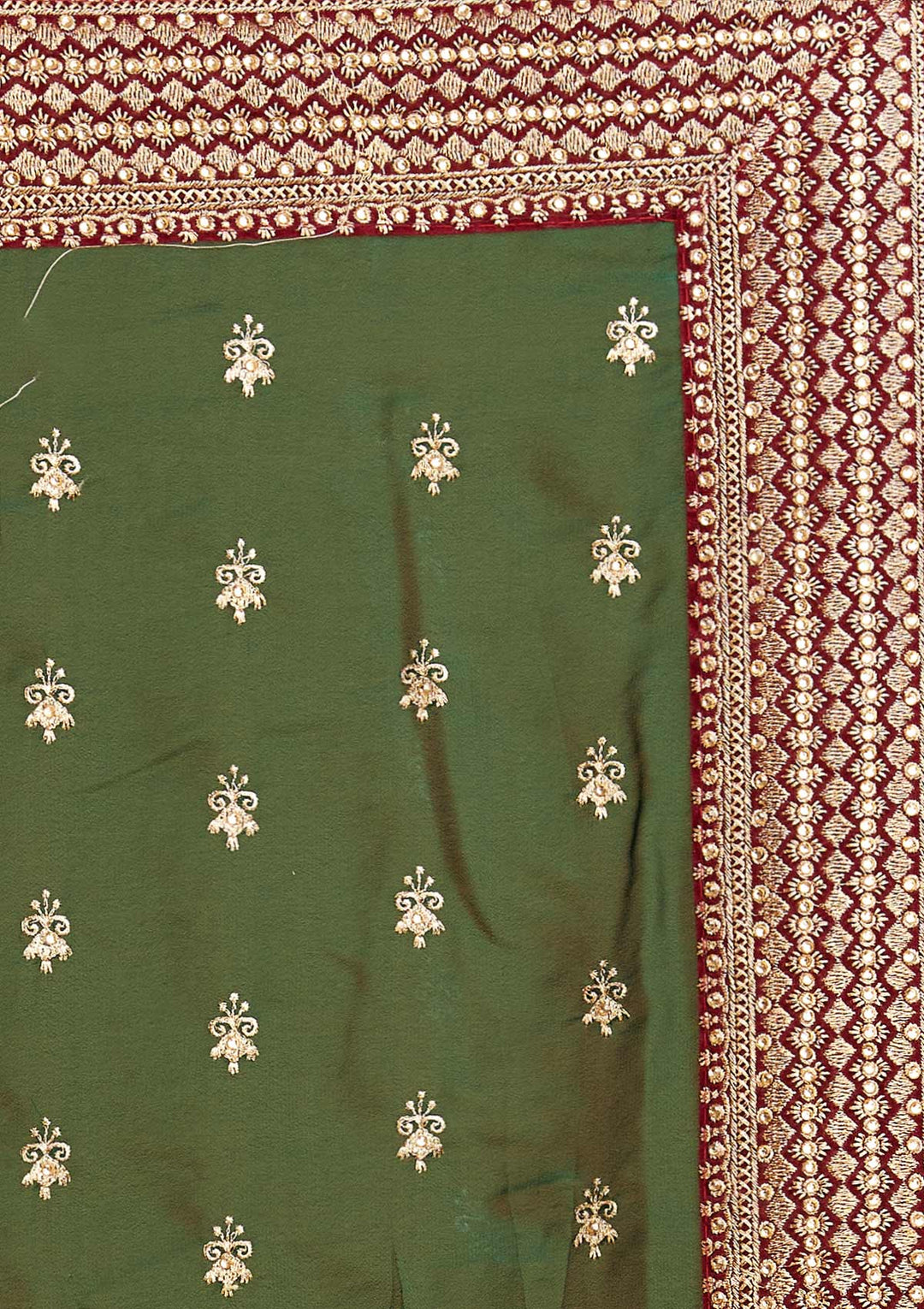 Bottle Green Zariwork Semi Crepe Designer Saree - Koskii