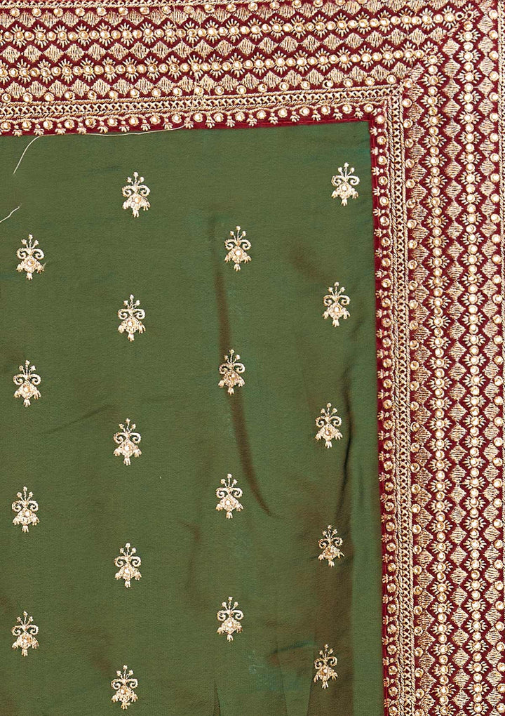 Bottle Green Zariwork Semi Crepe Designer Saree - Koskii