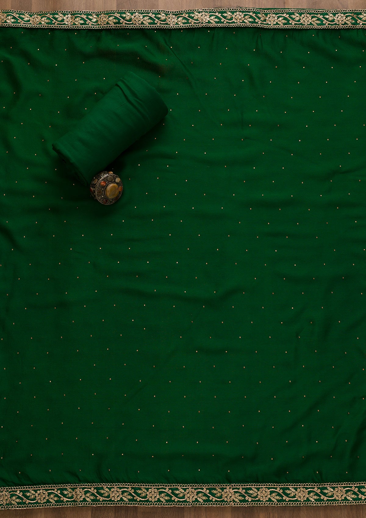 Bottle Green Sequins Semi Crepe Unstitched Salwar Suit-Koskii