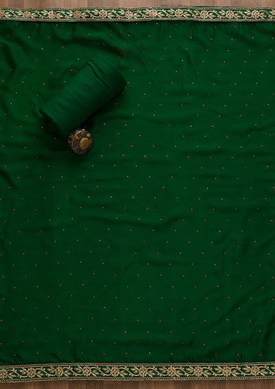 Bottle Green Sequins Semi Crepe Unstitched Salwar Suit-Koskii