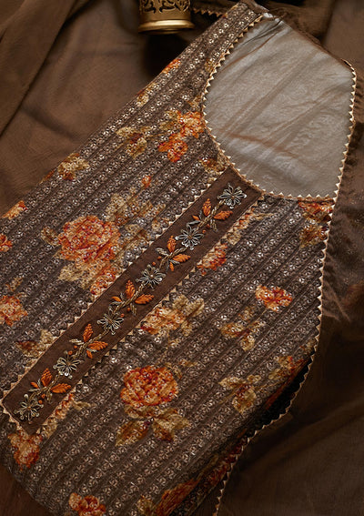 Brown Sequins Georgette Semi-Stitched Salwar Suit - Koskii