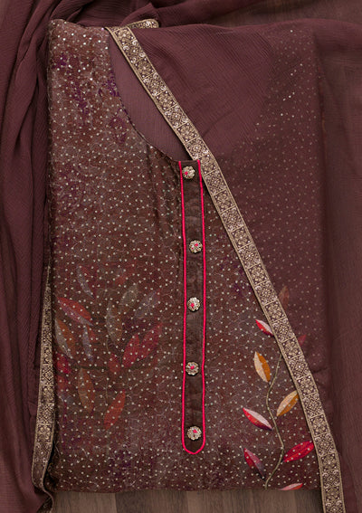 Brown Sequins Georgette Semi-Stitched Salwar Suit-Koskii