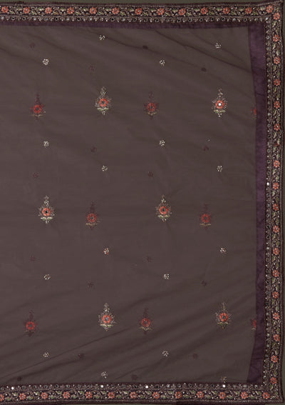 Brown Silver Stonework Net Designer Semi-Stitched Lehenga - Koskii