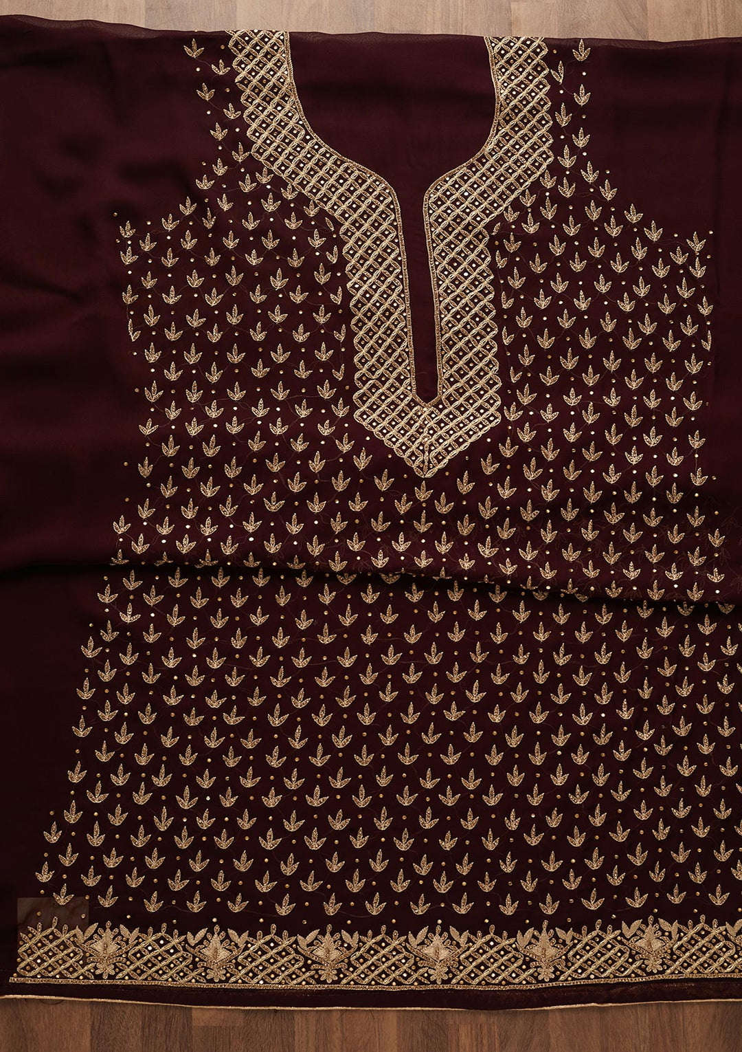 Brown Stonework Georgette Unstitched Salwar Suit-Koskii