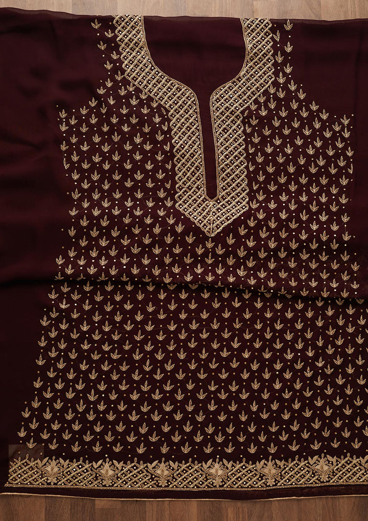 Brown Stonework Georgette Unstitched Salwar Suit-Koskii
