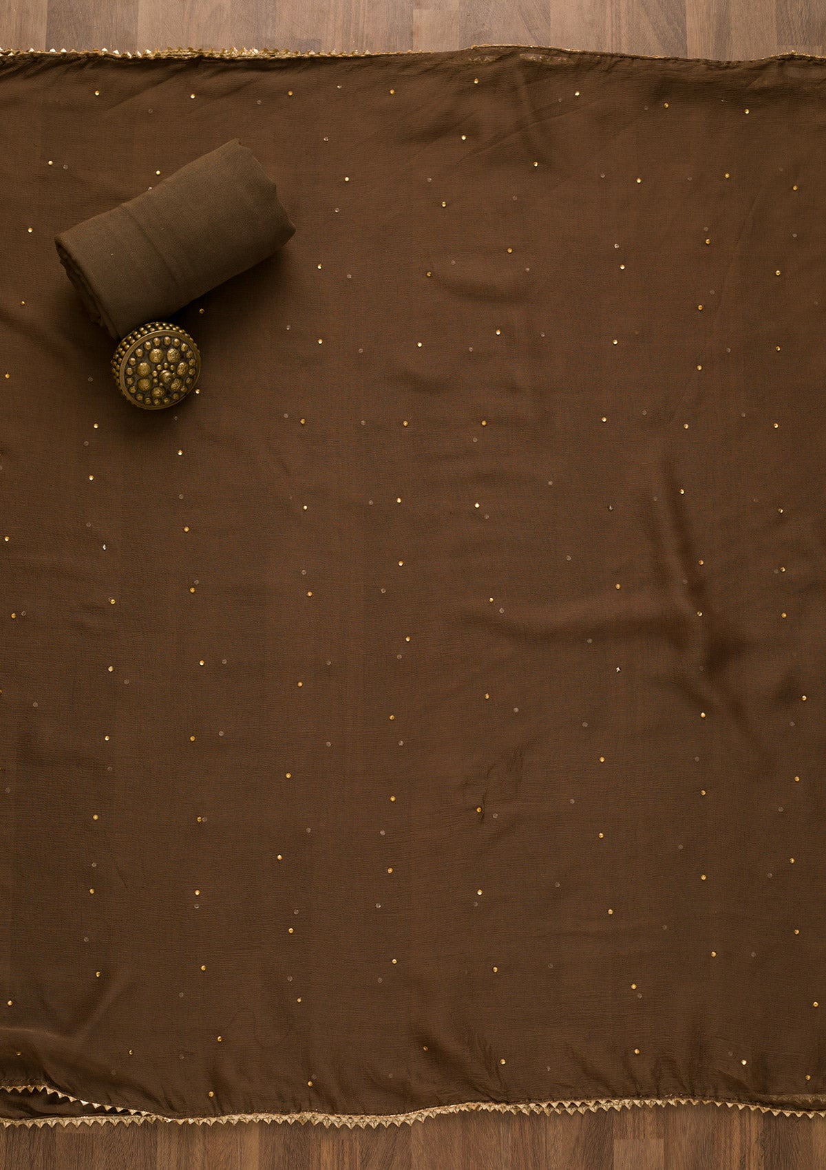 Brown Stonework Semi Crepe Unstitched Salwar Suit-Koskii