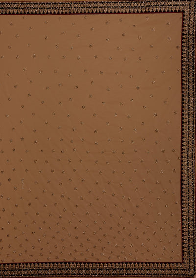 Brown Stonework Velvet Designer Semi-Stitched Lehenga - koskii