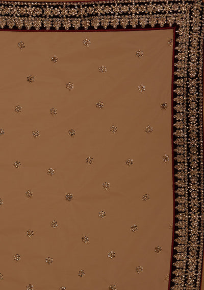 Brown Stonework Velvet Designer Semi-Stitched Lehenga - koskii