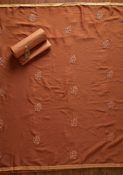 Copper Threadwork Chanderi Designer Unstitched Salwar Suit - koskii