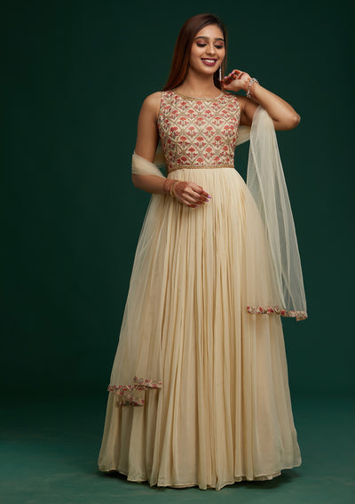 Cream Gotapatti Georgette Designer Anarkali Suit- Koskii