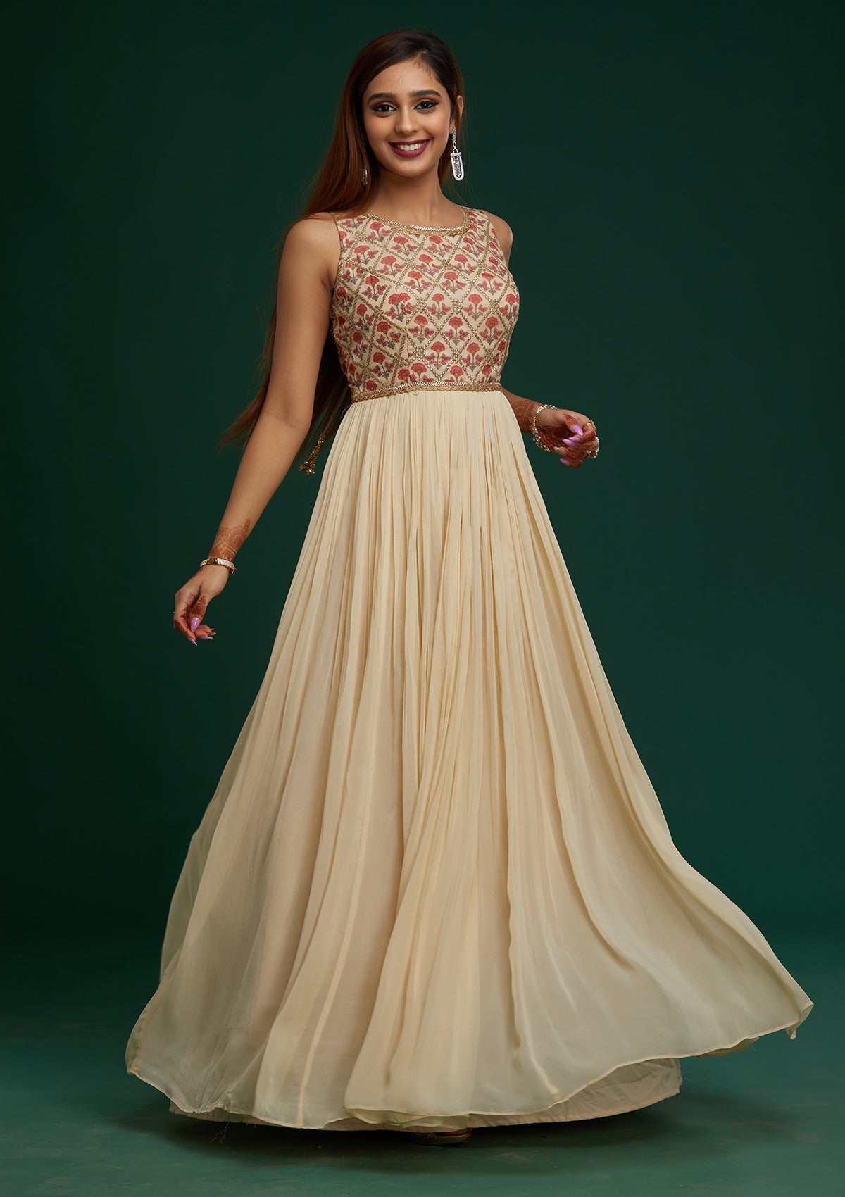 Cream Gotapatti Georgette Designer Anarkali Suit - Koskii