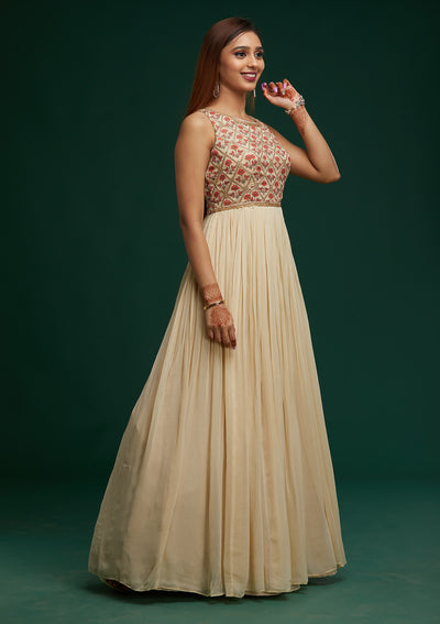 Cream Gotapatti Georgette Designer Anarkali Suit - Koskii
