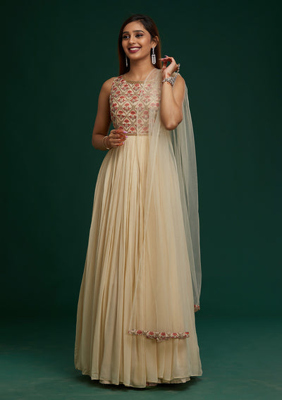 Cream Gotapatti Georgette Designer Anarkali Suit - Koskii