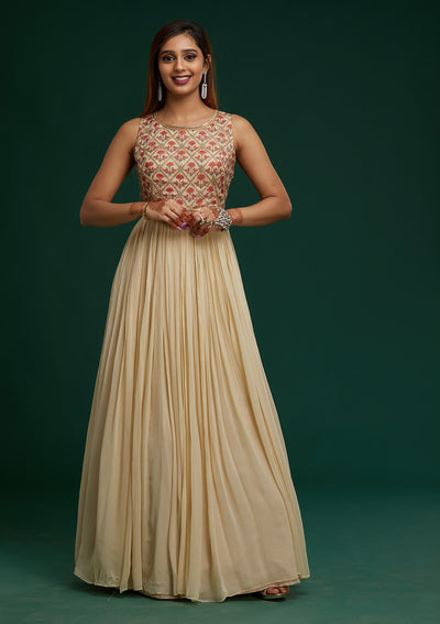 Cream Gotapatti Georgette Designer Anarkali Suit - Koskii