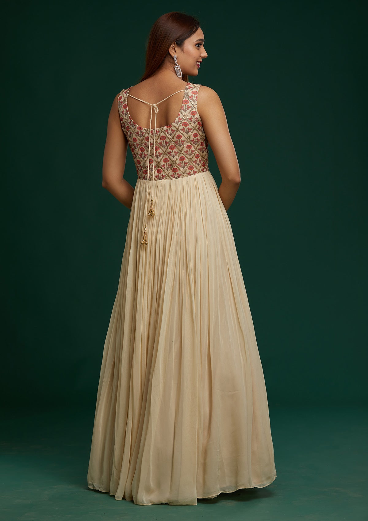 Cream Gotapatti Georgette Designer Anarkali Suit - Koskii