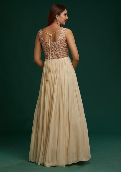 Cream Gotapatti Georgette Designer Anarkali Suit - Koskii
