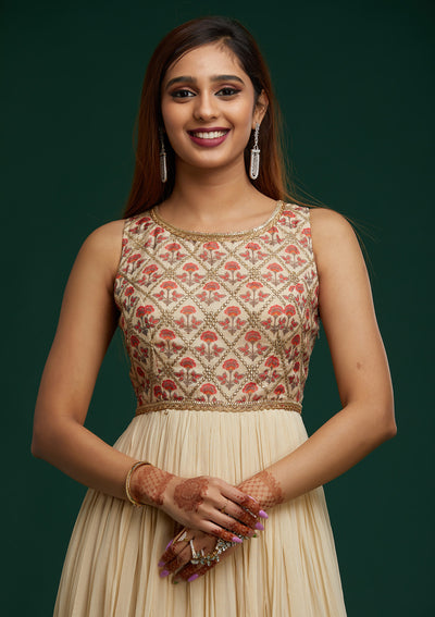 Cream Gotapatti Georgette Designer Anarkali Suit - Koskii