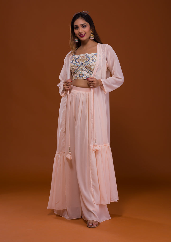 Cream Mirrorwork Georgette Salwar Suit-Koskii