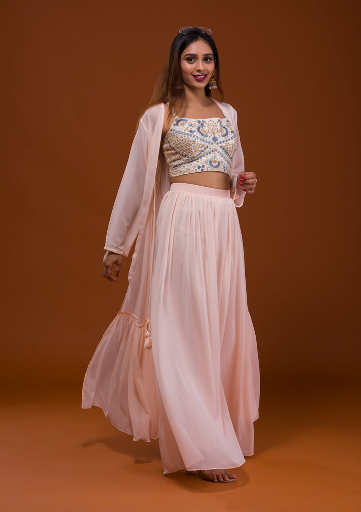 Cream Mirrorwork Georgette Salwar Suit-Koskii
