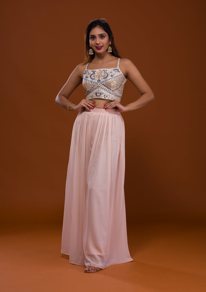 Cream Mirrorwork Georgette Salwar Suit-Koskii