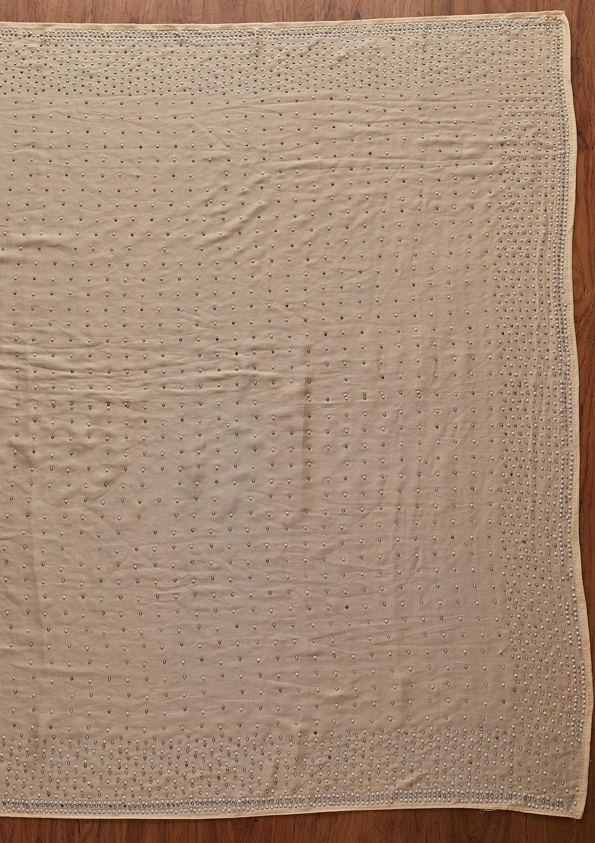 Cream Pearlwork Georgette Designer Saree - koskii