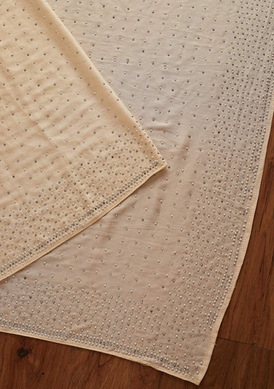 Cream Pearlwork Georgette Designer Saree - koskii