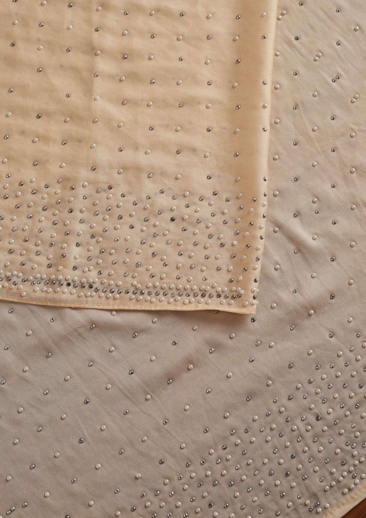Cream Pearlwork Georgette Designer Saree - koskii
