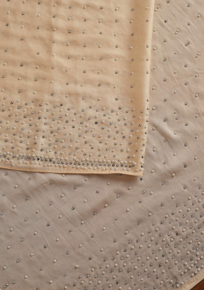 Cream Pearlwork Georgette Designer Saree - koskii