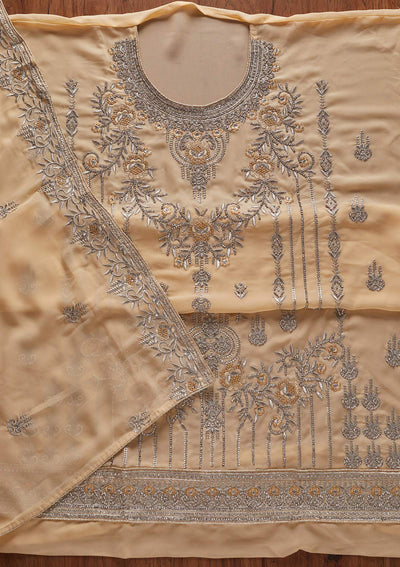 Cream Silver Stonework Georgette Designer Unstitched Salwar Suit - koskii