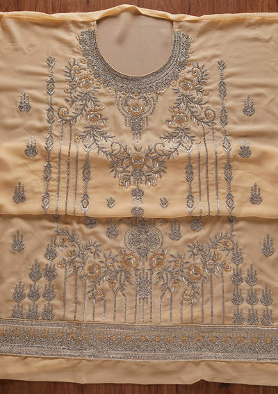 Cream Silver Stonework Georgette Designer Unstitched Salwar Suit - koskii