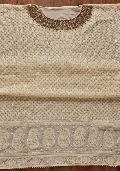 Cream Stonework Georgette Designer Unstitched Salwar Suit - koskii