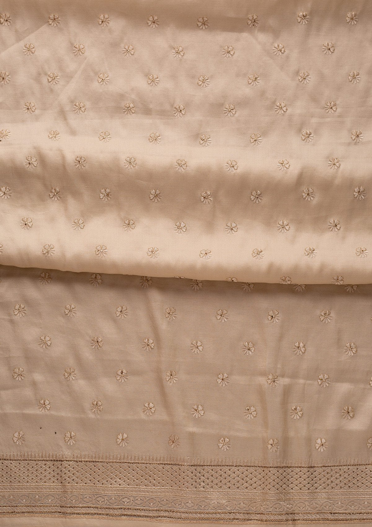 Cream Swarovski Chanderi Designer Unstitched Salwar Suit - koskii
