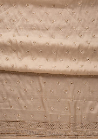 Cream Swarovski Chanderi Designer Unstitched Salwar Suit - koskii