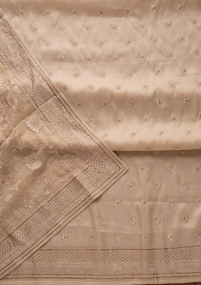 Cream Swarovski Chanderi Designer Unstitched Salwar Suit - koskii