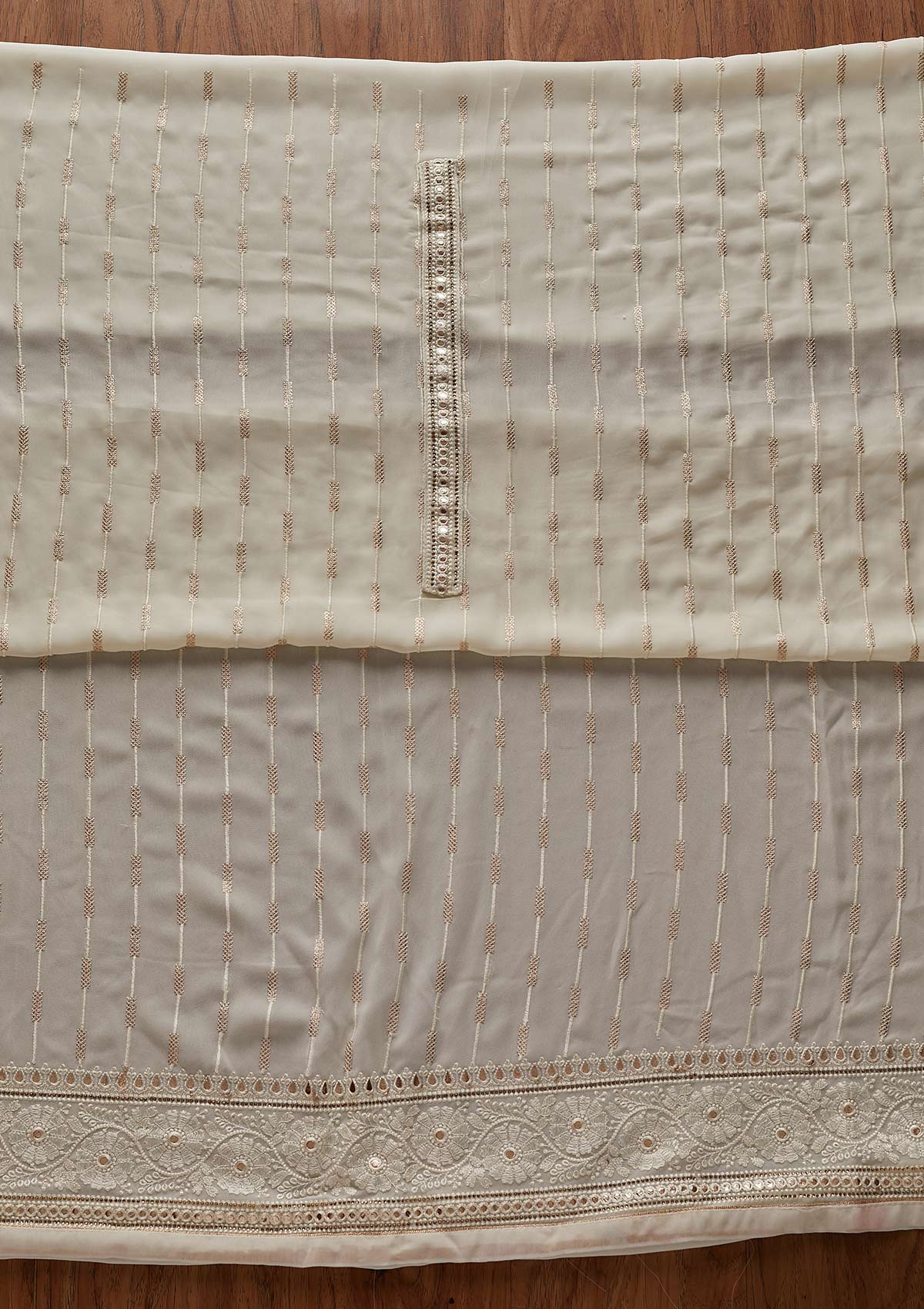 Cream Threadwork Georgette Designer Unstitched Salwar Suit - koskii