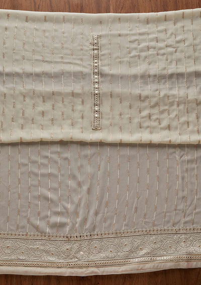 Cream Threadwork Georgette Designer Unstitched Salwar Suit - koskii