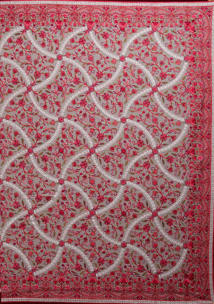 Cream Threadwork Georgette Designer Saree - koskii