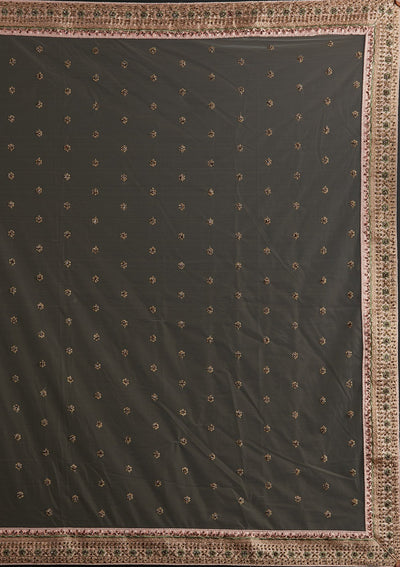 Cream Threadwork Raw Silk Designer Semi-Stitched Lehenga - koskii