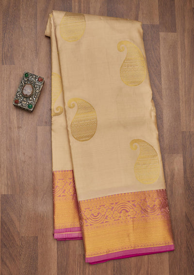 Cream Zariwork Pure Silk Saree-Koskii