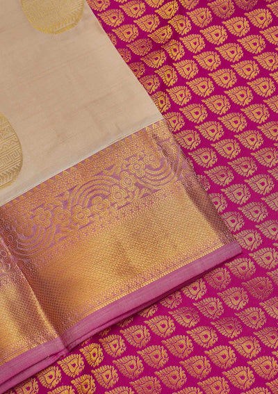Cream Zariwork Pure Silk Saree-Koskii