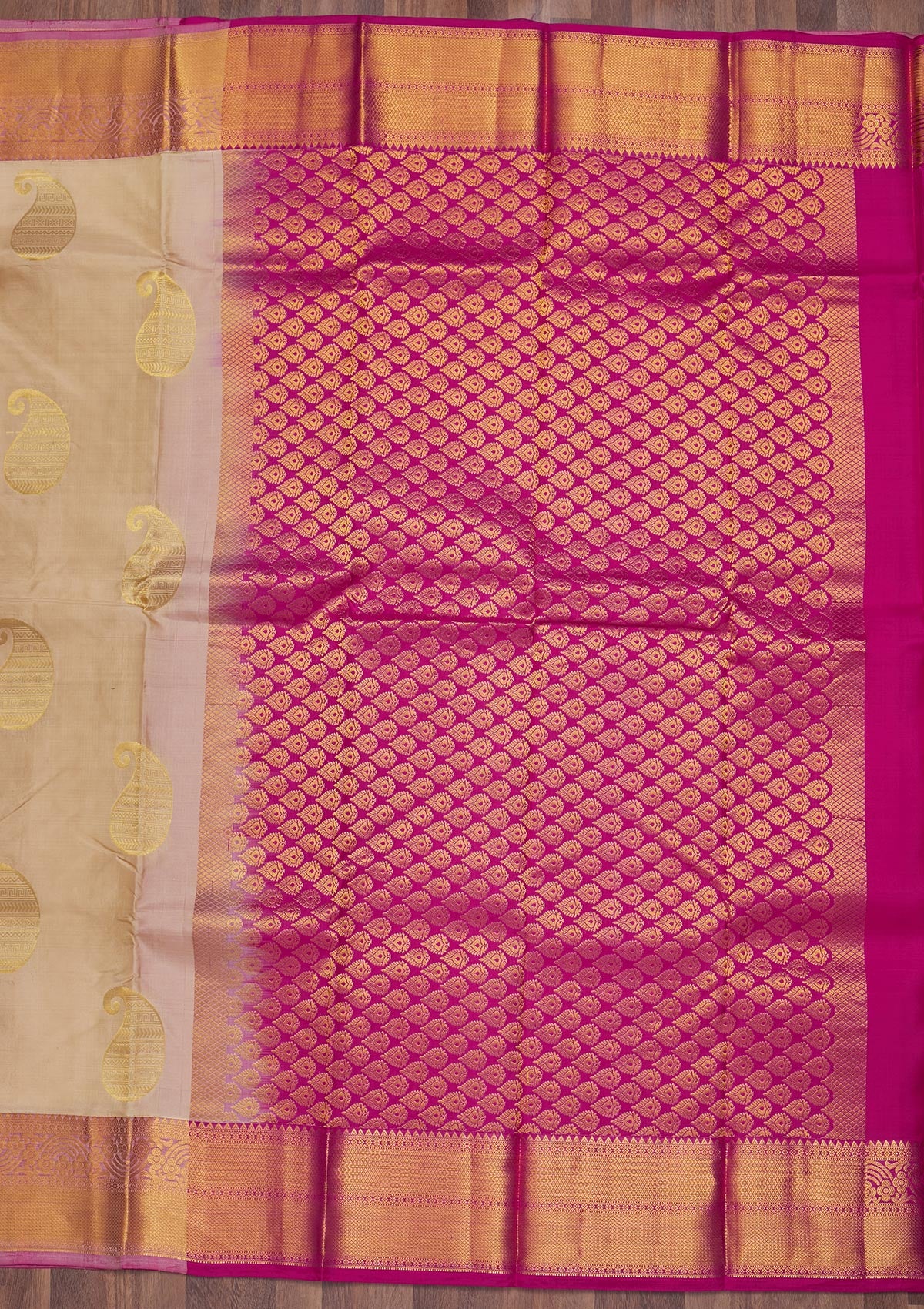 Cream Zariwork Pure Silk Saree-Koskii