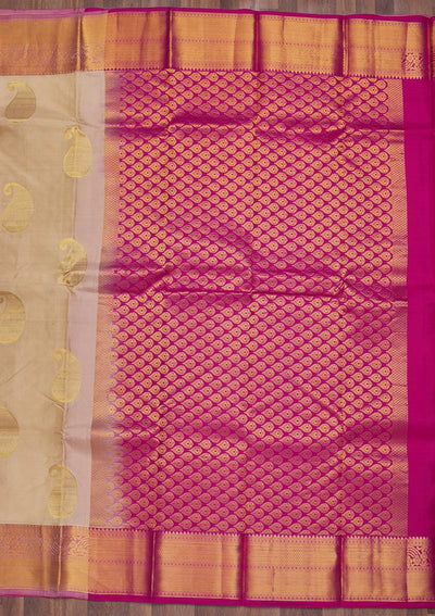 Cream Zariwork Pure Silk Saree-Koskii